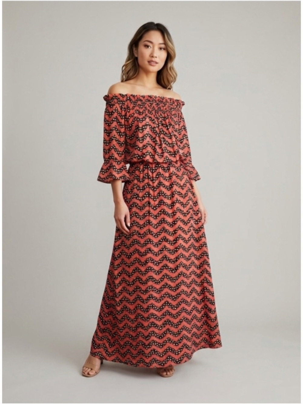 Fresha London Off Shoulder Printed Maxi Dress